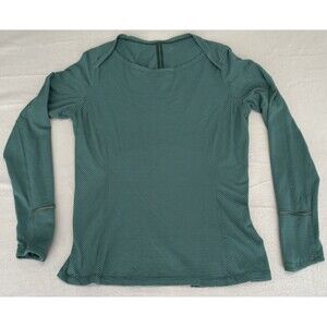 Lululemon Swiftly Tech L Long Sleeve Top Women’s Green Striped Thumbholes Pocket